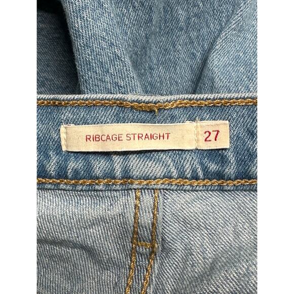 Levis Jeans Womens 27 Premium Ribcage Straight Button Fly Distressed Denim Big E - Picture 6 of 14